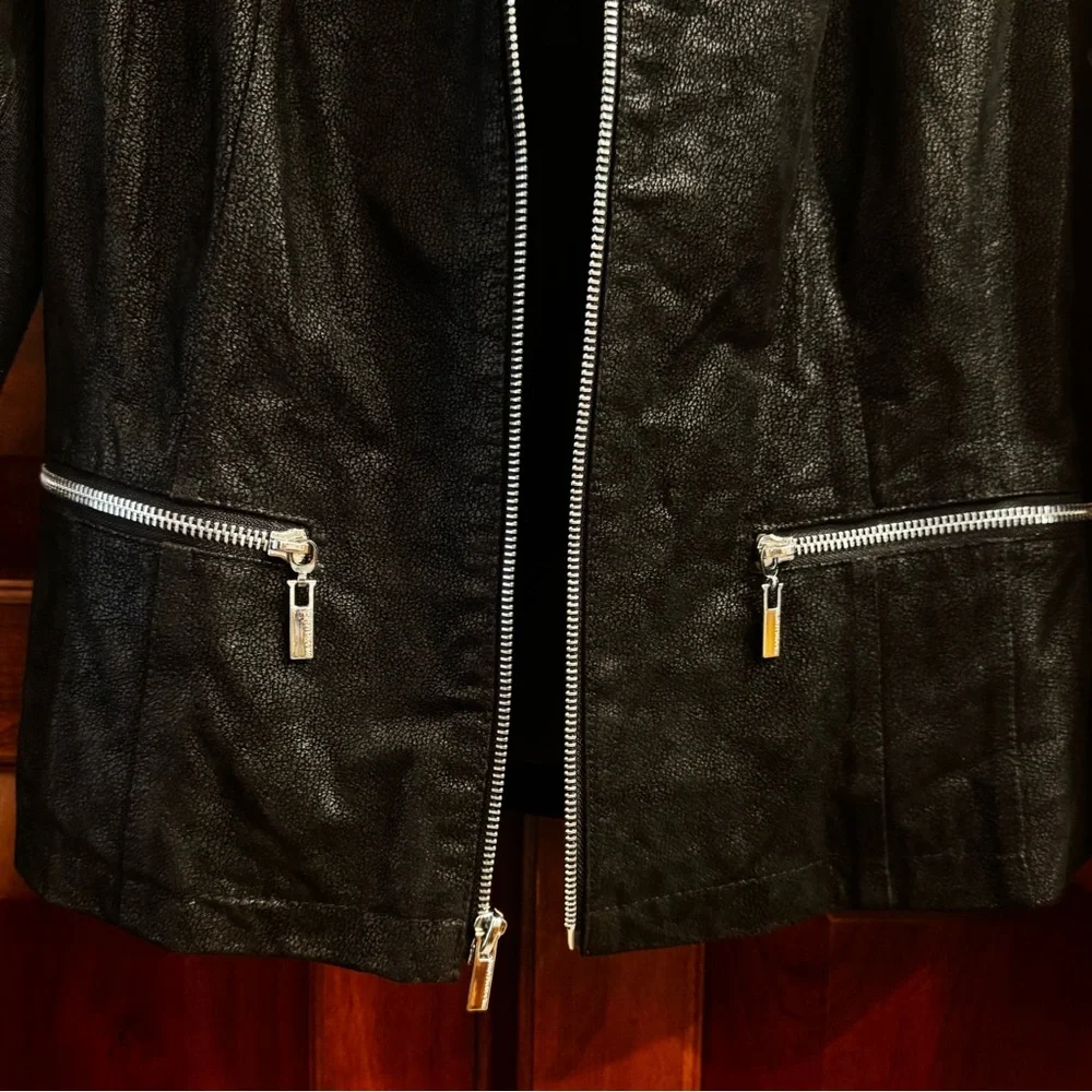 Wilsons Leather Women’s Black Moto Jacket Silver Zippers Medium